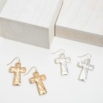Wholesale hammered Cross Drop Earrings