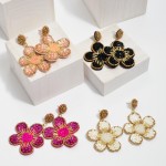 Wholesale seed Beaded Felt Flower Statement Drop Earrings