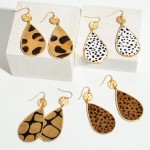 Wholesale cheetah Print Teardrop Earrings Gold Faux Leather Cowhide Material