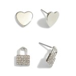 Wholesale pC Pave Lock Heart Stud Earring Set Pair Per Set cm