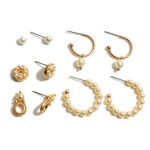Wholesale set Five Pairs Faux Pearl Earrings Set Includes Pairs Dainty Stud Earr
