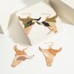 Wholesale leather Bull Earrings Cork Camouflage Accents