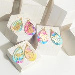 Wholesale tie Dye Teardrop Earrings Gold Leaf Accents Long