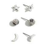 Wholesale set Three Pairs Celestial Stud Earrings Star Studs Long Rhinestone Stu