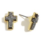 Druzy Cross Stud Earrings. 

- Approximately 1/2" in Length 