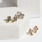 Druzy Cross Stud Earrings. 

- Approximately 1/2" in Length 