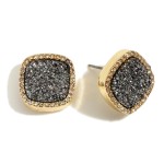 Square Shaped Druzy Stud Earrings Featuring Cubic Zirconia Accents. 

- Approximately 1/2" in Diameter 