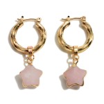 Wholesale gold Hoop Earrings Natural Stone Star Accents Long