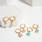 Wholesale gold Hoop Earrings Natural Stone Star Accents Long