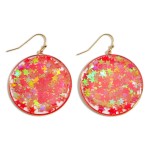 Circle Drop Earrings with Reflective Stars

- Approximately 1.5" Long