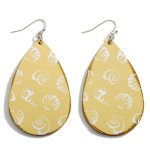 Faux Leather Teardrop Earrings Featuring Seashell Accents. 

- Approximately 3" Long