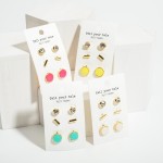 Wholesale set Three Pairs Stud Earrings CZ Studs Long Gold Studs Long Druzy Stud