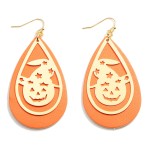 Wholesale halloween Leather Teardrop Earrings Jack O Lantern Details