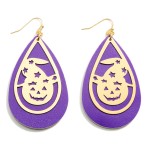 Halloween Leather Teardrop Earrings Featuring Jack-O-Lantern Details.

- Approximately 3.25" in Length