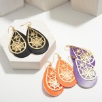 Halloween Leather Teardrop Earrings Featuring Spider Web Details.

- Approximately 3.25" in Length