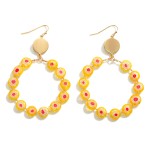 Flower Beaded Hoop Drop Earrings Featuring Gold Accents

- Approximately 3" Long