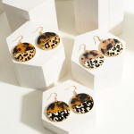 Wholesale genuine Leather Cheetah Print Tortoise Circle Drop Earrings