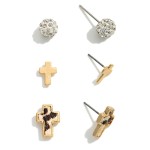 Wholesale set Three Stud Earrings Gold Cross Animal Print W W