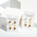 Wholesale set Three Stud Earrings Gold Cross Animal Print W W