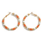 Gold Beaded Hoop Earrings. 

- Approximately 1.75" in Diameter