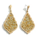 Metal Encased Glitter Drop Earrings in Gold.

- Approximately 2" Long