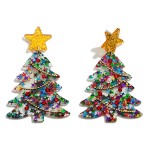 Wholesale statement Glitter Resin Christmas Tree Earring Rhinestone Accents