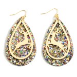 Wholesale gold Reindeer Glitter Teardrop Earrings Long