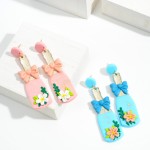 Wholesale champagne Bottle Clay Earrings Floral Bow Details