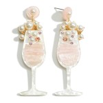 Wholesale acetate Champagne Glass Drop Earrings Pearl Accents Long