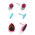 Set of Three Stud Earrings Featuring Rhinestone and Animal Print Accents

- Approximately .4" to .75" Wide