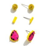 Wholesale set Three Stud Earrings Rhinestone Animal Print Accents