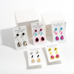 Wholesale set Three Stud Earrings Rhinestone Animal Print Accents