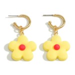 Wholesale gold Huggie Hoop Earrings Rubber Flower Charms Long