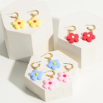 Wholesale gold Huggie Hoop Earrings Rubber Flower Charms Long