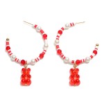 Wholesale heishi Bead Hoop Earrings Pearl Bead Accents Candy Bear Charm