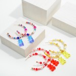 Wholesale heishi Bead Hoop Earrings Pearl Bead Accents Candy Bear Charm