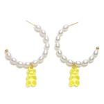 Wholesale pearl Beaded Hoop Earrings Candy Bear Charm