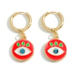 Wholesale gold Huggie Hoop Earring Enamel Rhinestone Evil Eye Charm