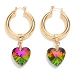 Crystal Heart Gold Tone Hoop Drop Earrings

- Approximately 2.25" Long