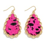 Wholesale leather Animal Print Drop Earrings Gold Chain Link Accents Long