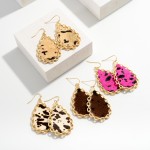 Wholesale leather Animal Print Drop Earrings Gold Chain Link Accents Long