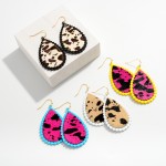 Wholesale leather Animal Print Teardrop Drop Earrings Long