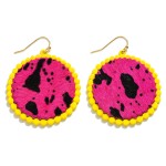 Wholesale circular Leather Animal Print Drop Earrings Long