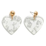 Wholesale glitter Resin Heart Drop Earrings Gold Accents Long