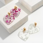 Wholesale glitter Resin Heart Drop Earrings Gold Accents Long