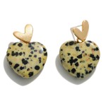 Natural Stone Heart Drop Earrings Featuring Gold Tone Accents

- Approximately 1.25" Long