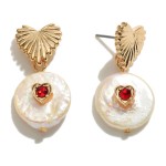 Wholesale metal Heart Stud Earrings Freshwater Pearl Charms Rhinestone Heart Acc