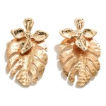 Wholesale metal Leaf Drop Earrings Flower Accents Long