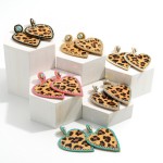 Wholesale long Leopard Print Heart Earrings Rhinestone Seed Bead Accents Long