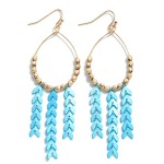 Long Beaded Gold Tone Drop Earrings Featuring Chevron Tassels

- Approximately 3.5" Long